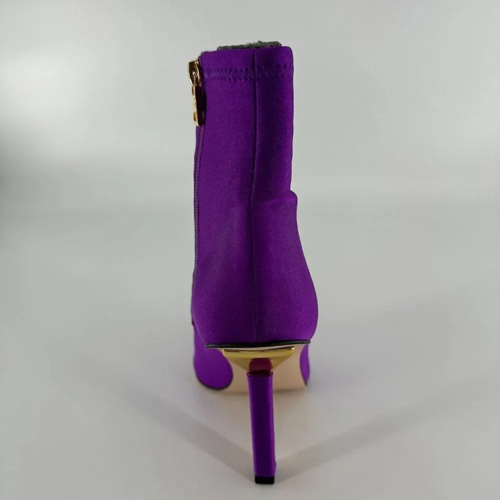 Good American High Kickstand Purple Pointed Toe Neoprene Booties Size 8